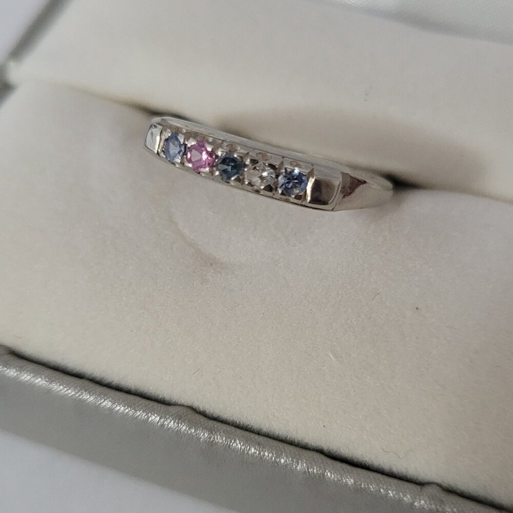 14k Topaz Wedding Band White Gold 5 Stone MultiColor Anniversary or Mothers Ring - Picture 3 of 14